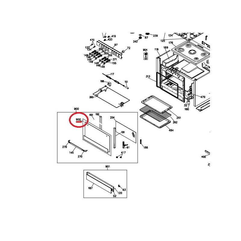 Vitre de façade Z57IA46 cuisinière AIRLUX CC902ETR3, CC902ETRN, CC902ETRN