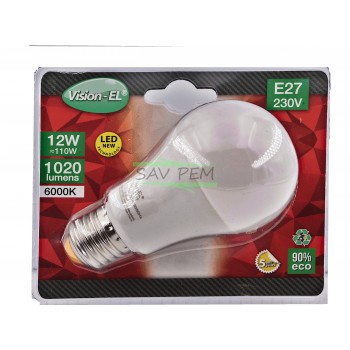 Ampoule LED VIS E27 - 230 VOLT puissance 12W - 1020 LUMENS - 6000K